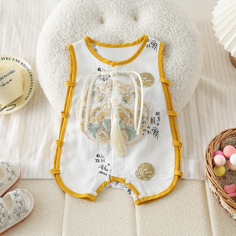 HD婴儿琵琶衣薄款中国风新中式哈衣太极福绣花宝宝连体衣ZPX4269