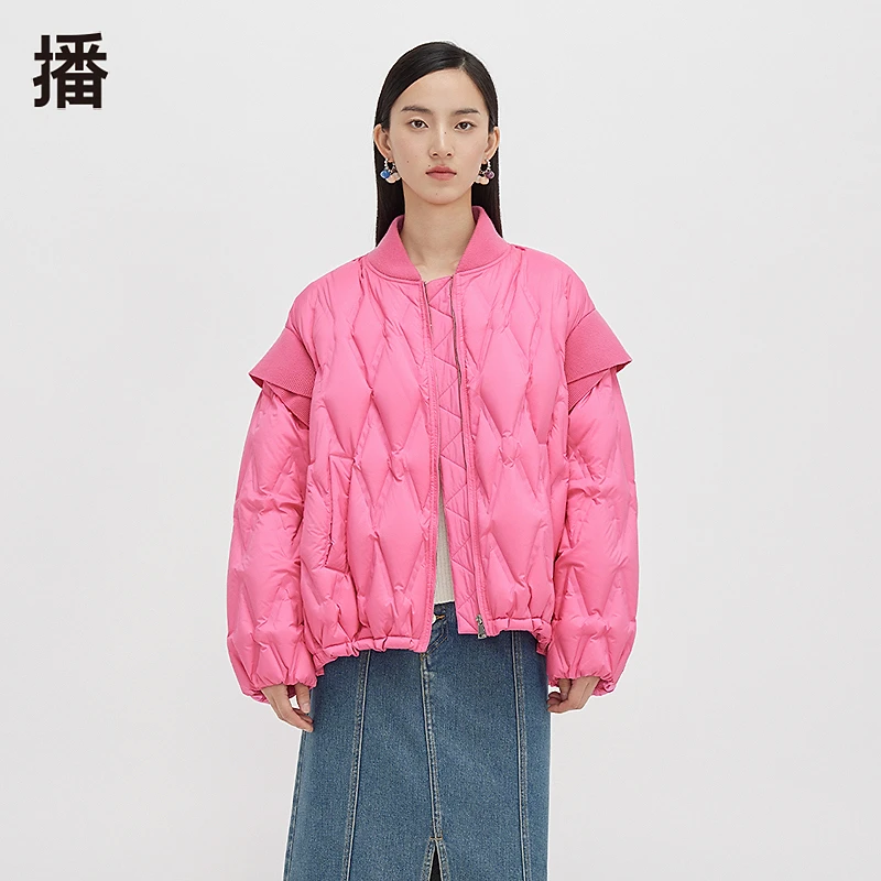 【陈嘉尔专属】播针织拼接棒球领羽绒服DDS1RD3004