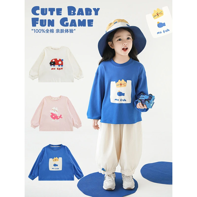 幼悠女童秋装卡通猫咪印花T恤时尚小女孩儿童服装宝宝衣服GN5725