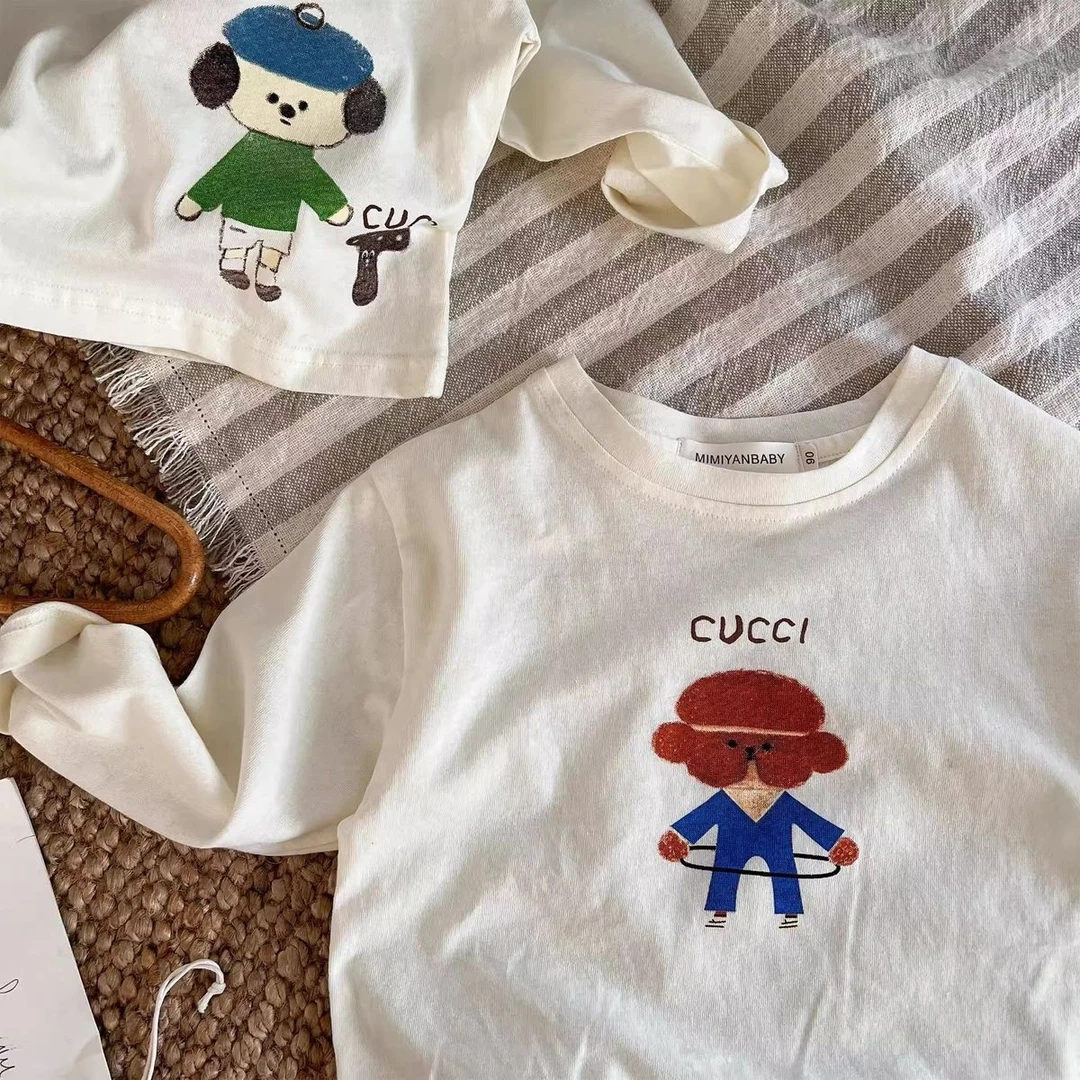 儿童打底衫女童洋气白色纯棉长袖t恤韩版男童宝宝春秋圆领打底衫