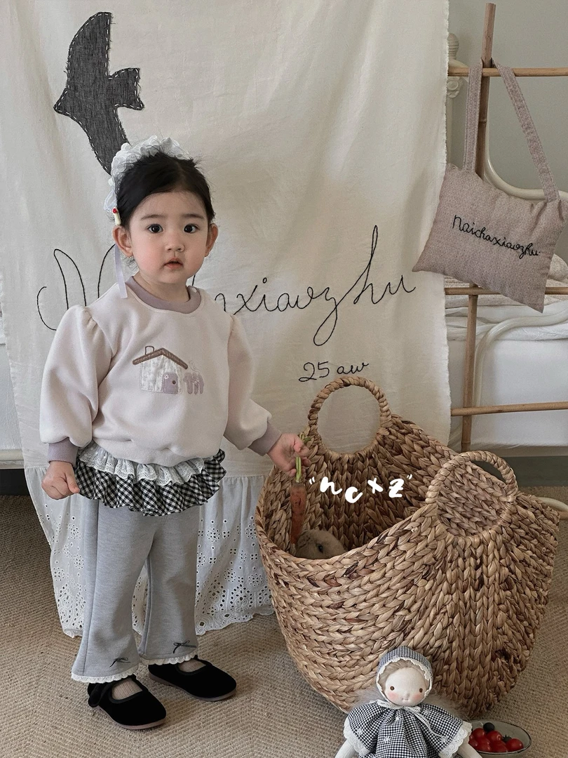 奶茶小猪女童宝宝休闲裤秋季百搭卫裤花边蝴蝶结婴幼儿衣服A类