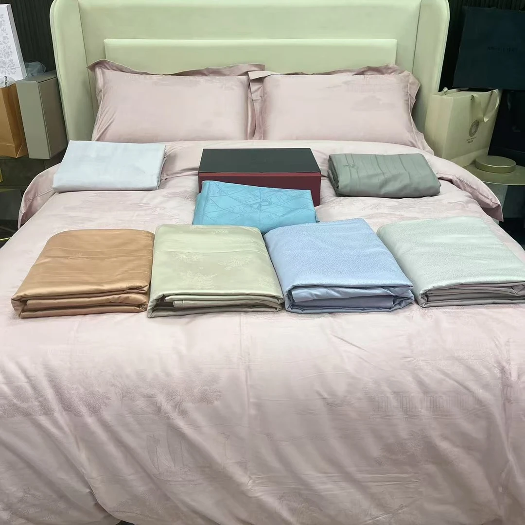 高端专柜定制款轻奢简约大气长绒棉提花工艺床上用品四件套1