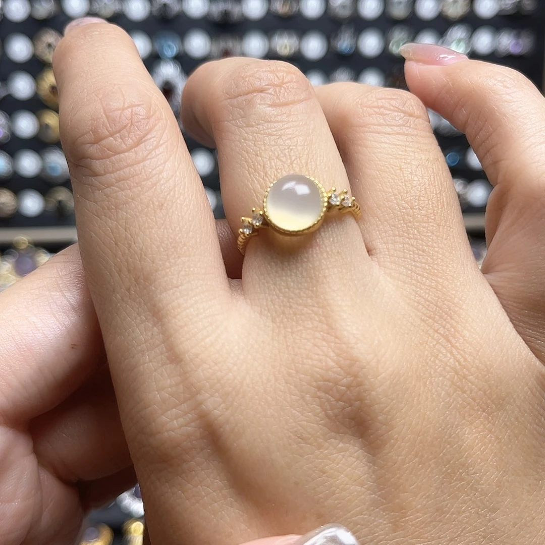 蛇纹石玉银S925镶嵌戒指