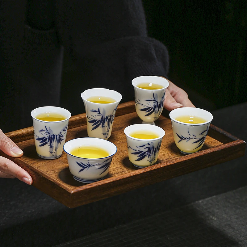 手绘影青复古品茗杯闻香杯功夫茶杯陶瓷主人杯茶具茶盏单杯