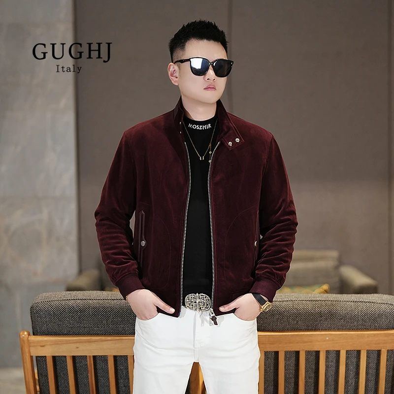 2025冬季新款男士绵羊皮极简风夹克潮流时尚修身百搭纯色立领外套