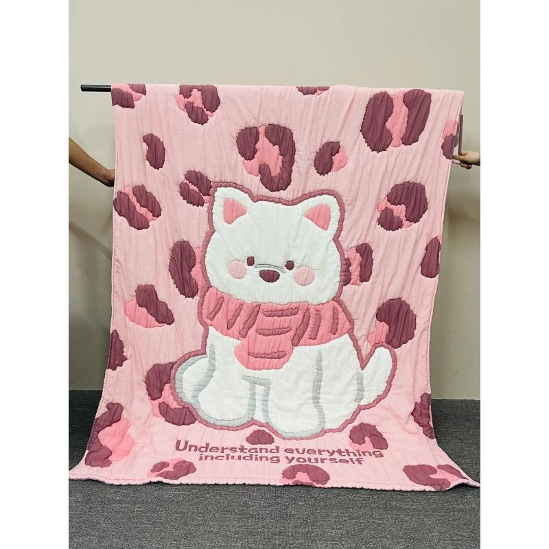 【豹纹熊崽-粉】150*200cm  A类全棉纱布奶油泡芙被