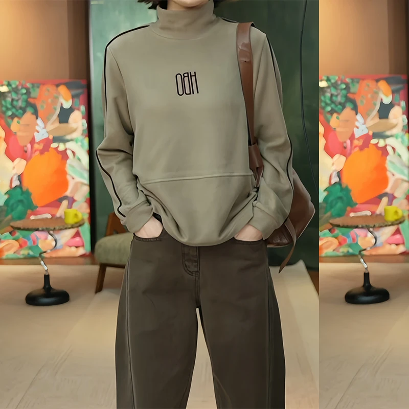 2025冬季德绒保暖加厚字母休闲卫衣女运动时尚宽松百搭套头打底衫