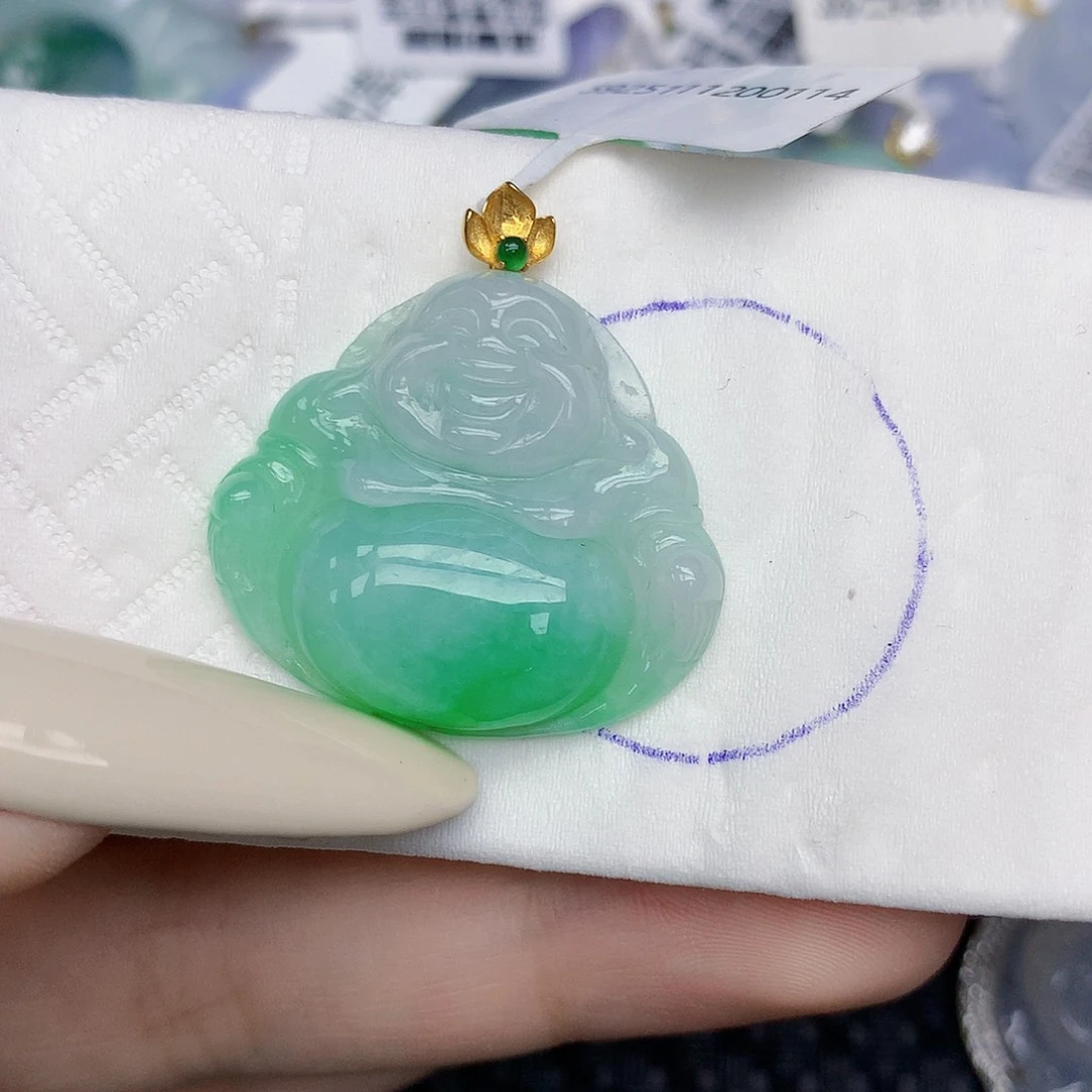 翡翠18K金镶嵌颈饰天然缅甸翡翠a货百元以上9元证书费自理