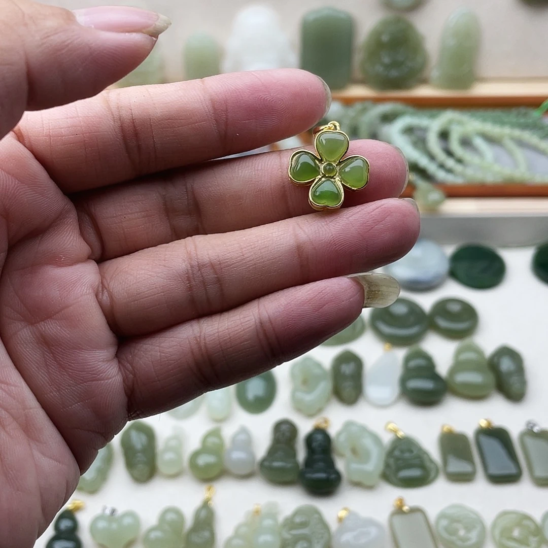 和田玉银S925镶嵌吊坠(不含链)
