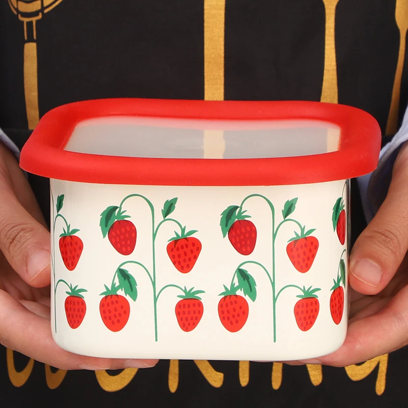 欧丽家珐琅搪瓷保鲜盒搪瓷保鲜容器保鲜器皿老式复古搪瓷冰箱保鲜