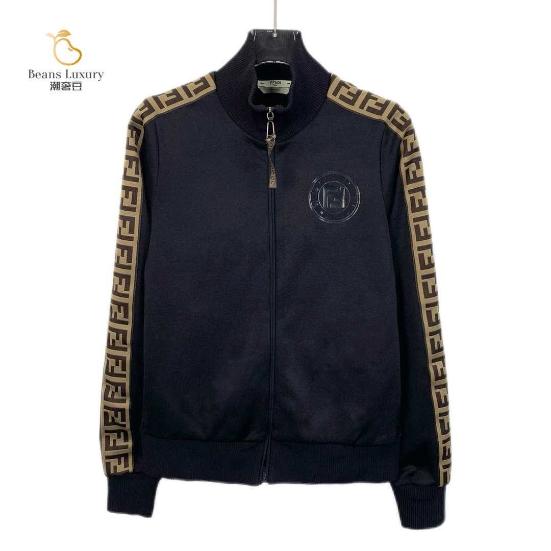 99新 FENDI/芬迪 黑色字母刺绣拉链夹克外套/X12955