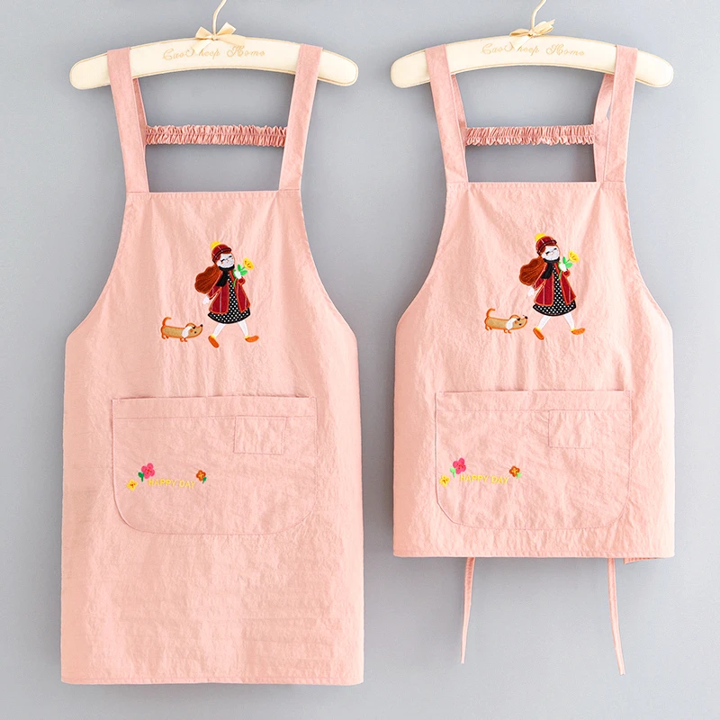 防泼水围裙可爱卡通刺绣围腰餐饮上班花店摆摊工作服厨房做饭家用