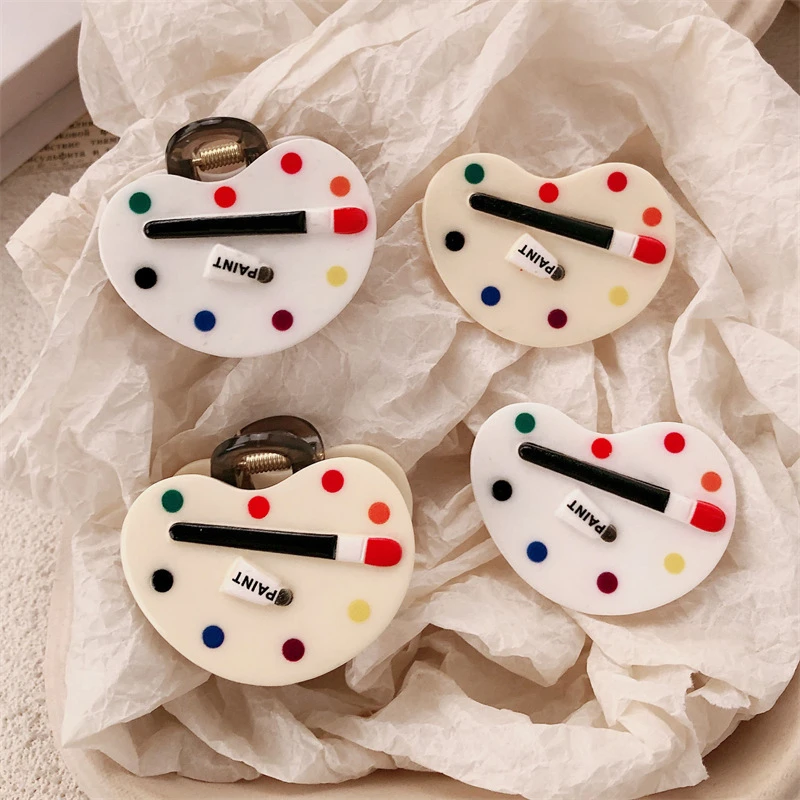 个性创意仿真颜料画板发夹艺术感侧边刘海夹女碎发鸭嘴夹小众头饰