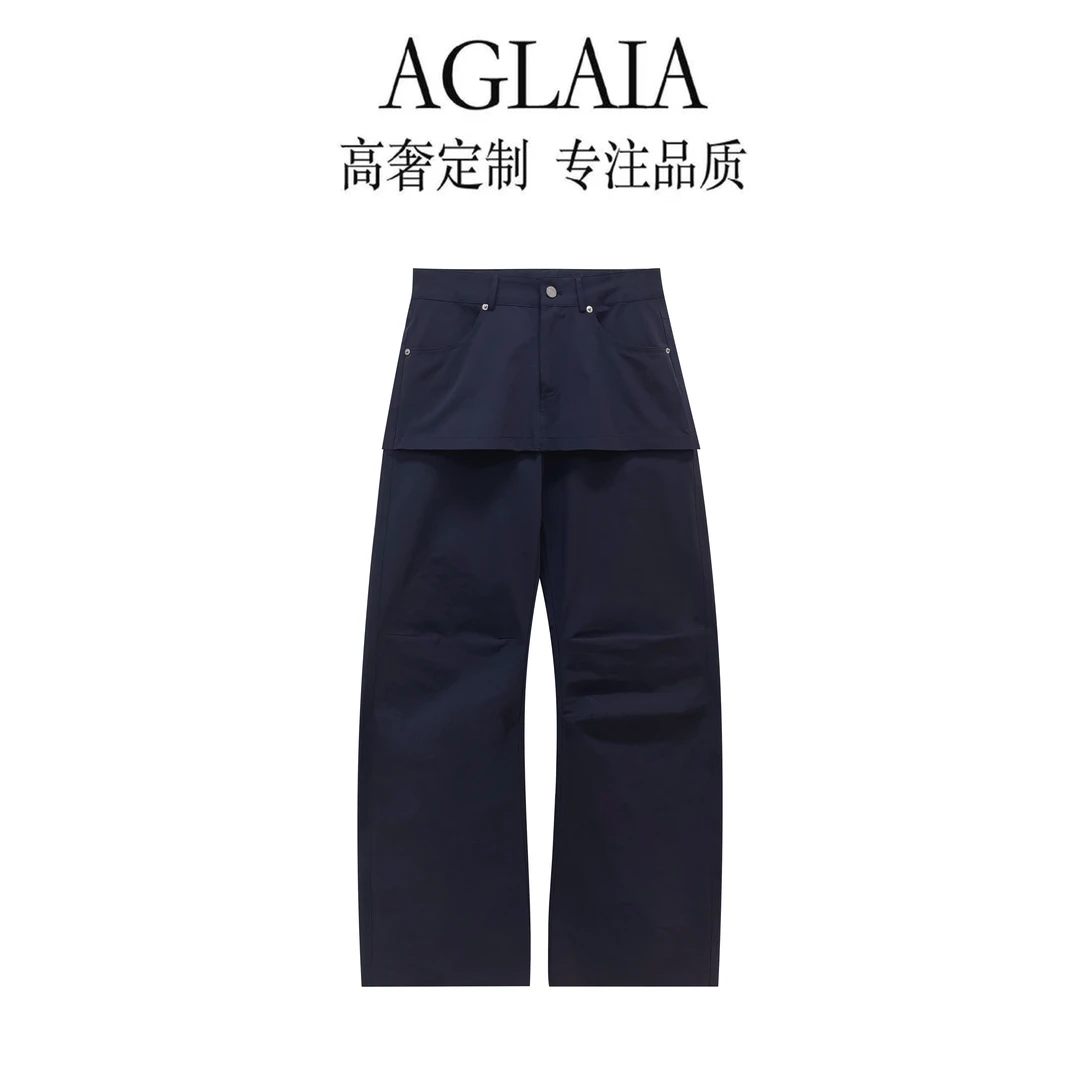 AGLAIA2025夏季新款时尚高腰显瘦百搭假两件休闲裤女直筒裤女8050