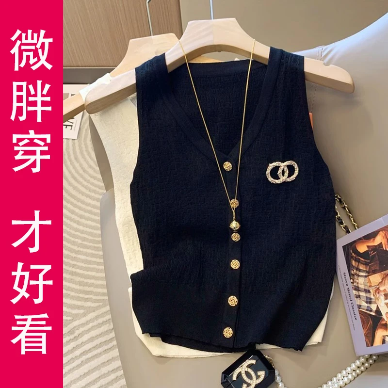 洋气大码v领背心女打底针织胖mm显瘦外穿无袖时尚宽松吊带上衣夏