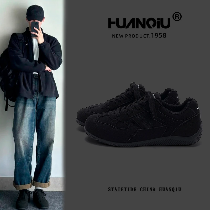 环球黑色百搭时尚德训鞋男士2025新款网红潮流休闲韩版ins赛车鞋