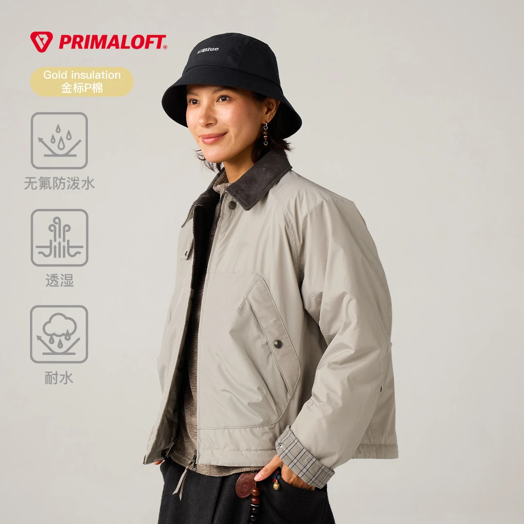 蓝岐无氟防泼水巴恩风猎装棉衣100克金标P棉Primaloft复古棉服女