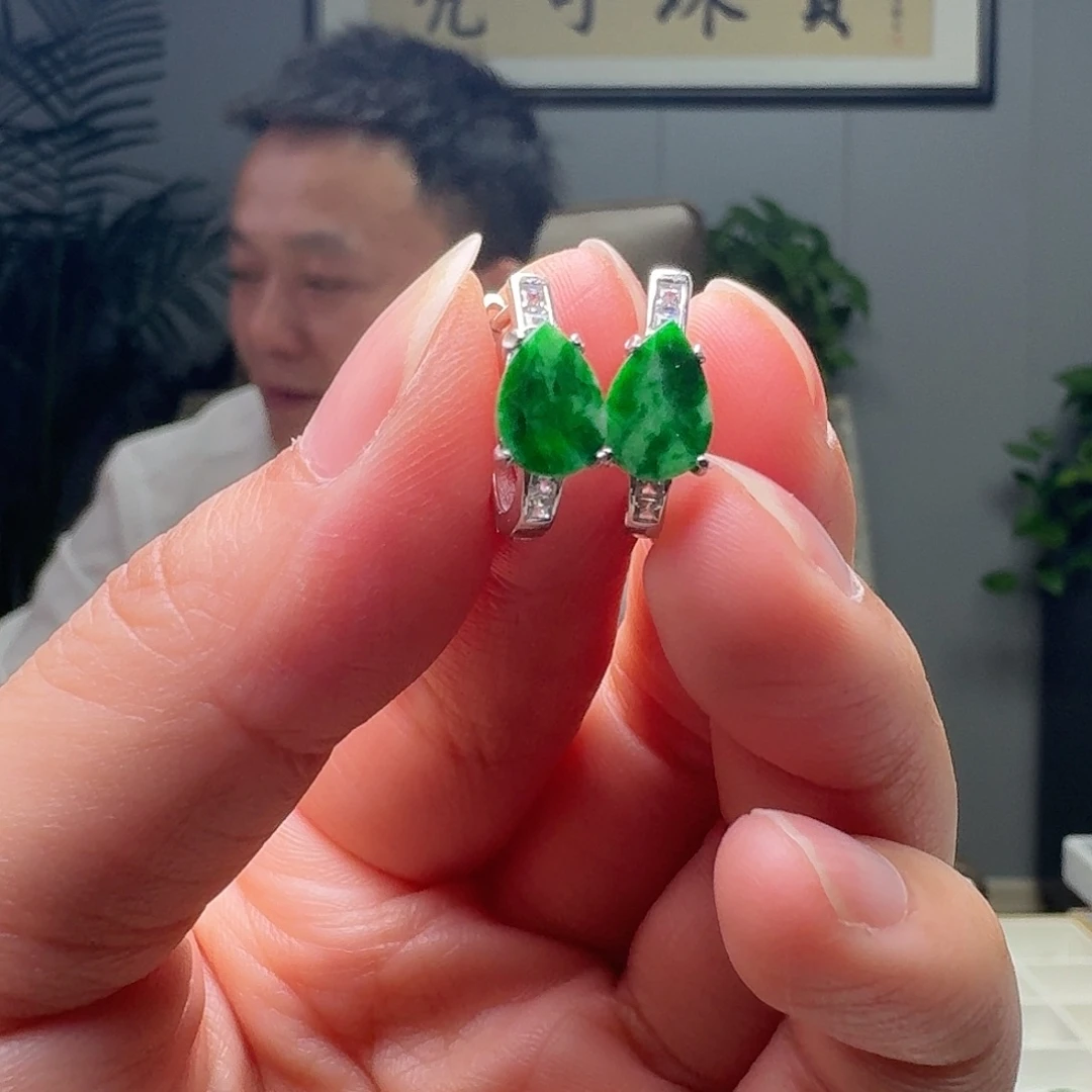 翡翠银S925镶嵌耳饰多样性发货其一