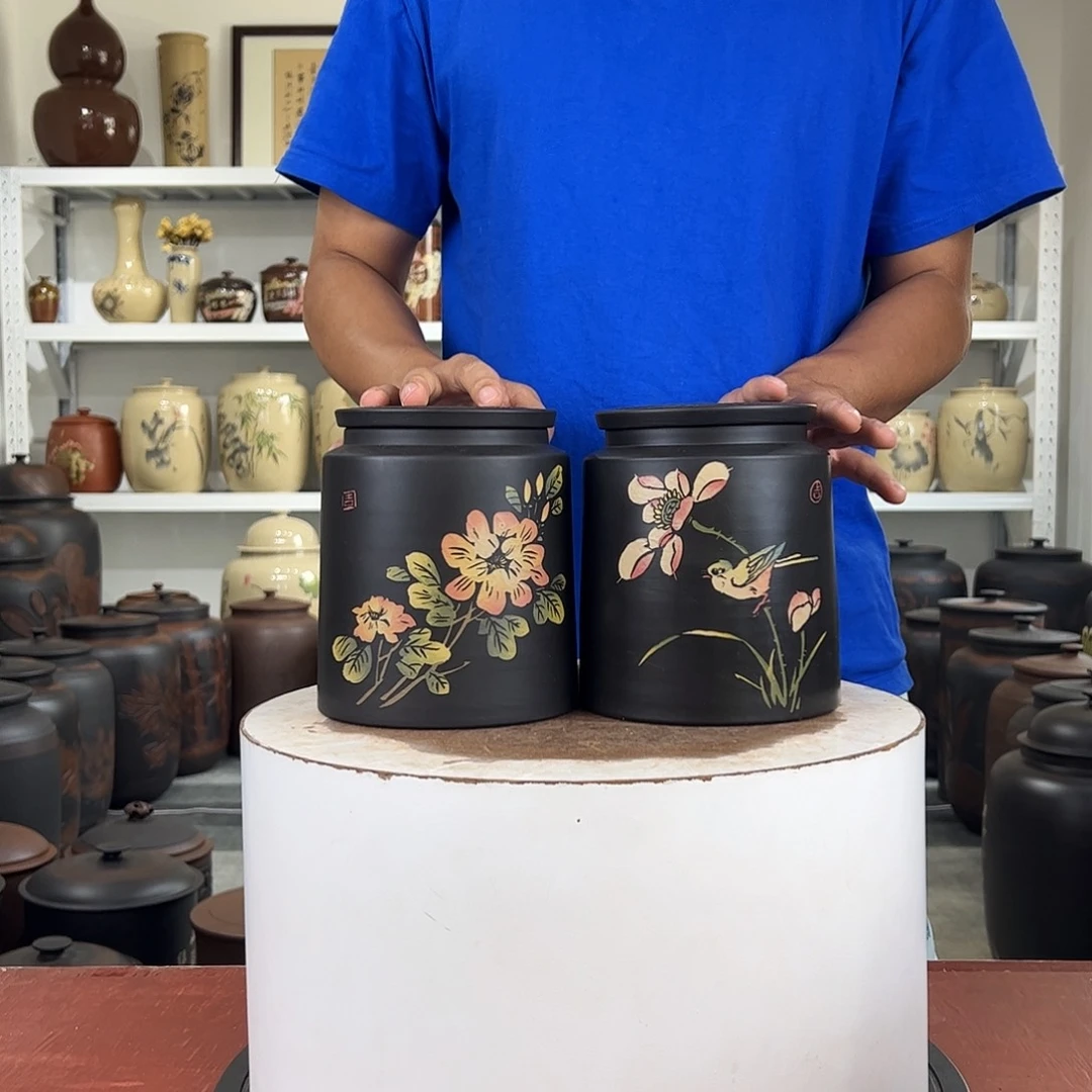 一对357克醒茶罐纯手工