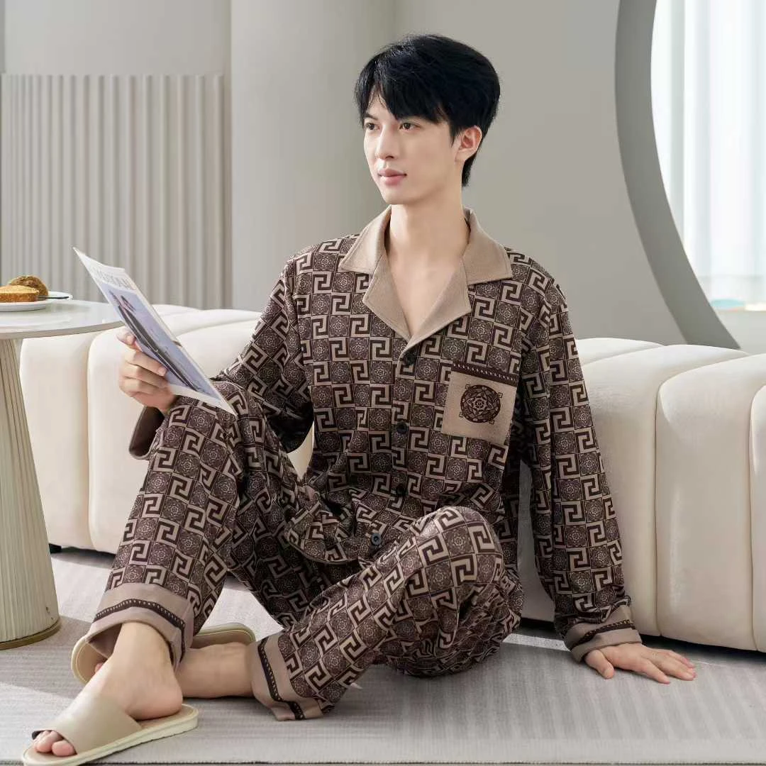 男士高定新款秋冬睡衣长袖套装阳离子绒珊瑚绒时尚加厚休闲家居服