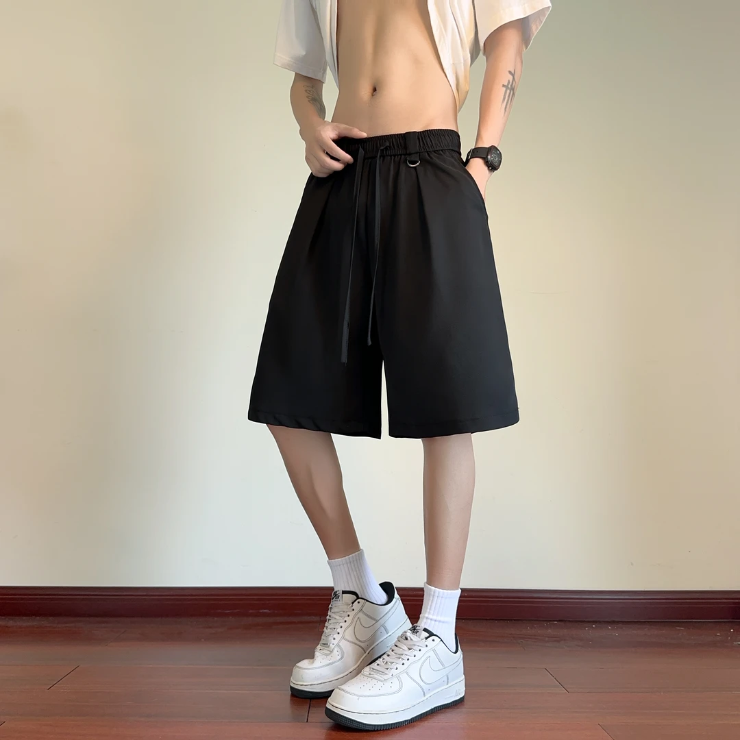 夏季薄款冰丝西装短裤男宽松直筒潮流中裤垂感速干外穿休闲五分裤