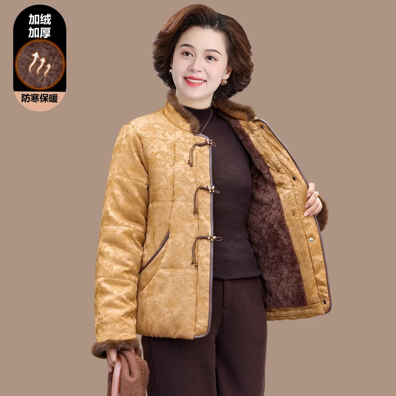 新国风妈妈装加绒加厚小棉袄外套轻便舒适时尚中老年女装保暖棉服