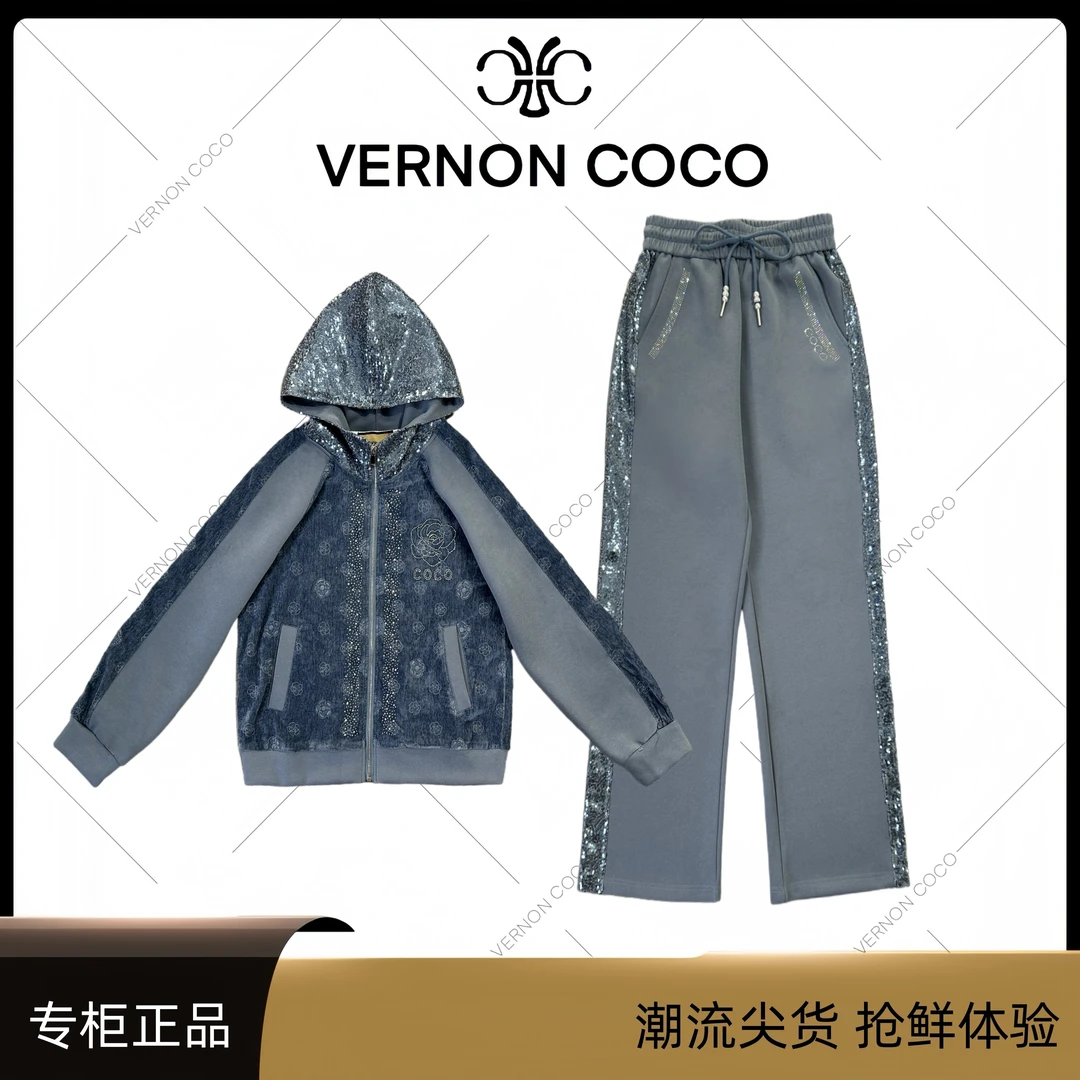 【VERNON COCO】Y30秋季连帽亮片显瘦休闲气质套装VC474