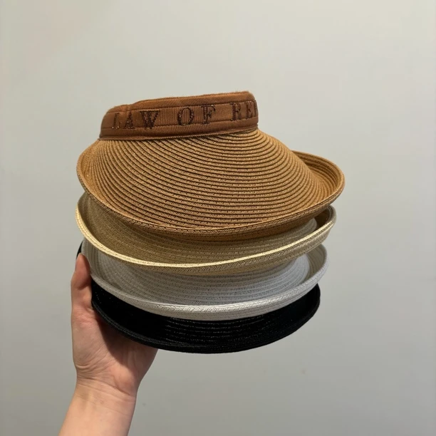 孙俪同款手工编织草帽天然草发箍式刺绣翘边防晒帽户外遮阳空顶帽