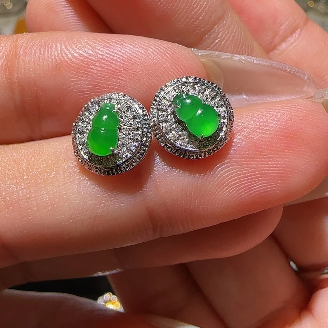 【闪购商品】翡翠18K金镶嵌耳饰天然