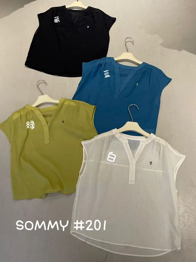 【云云精选】0201夏季女士立领套头宽松大码棉麻短袖飞飞袖上衣衬衫