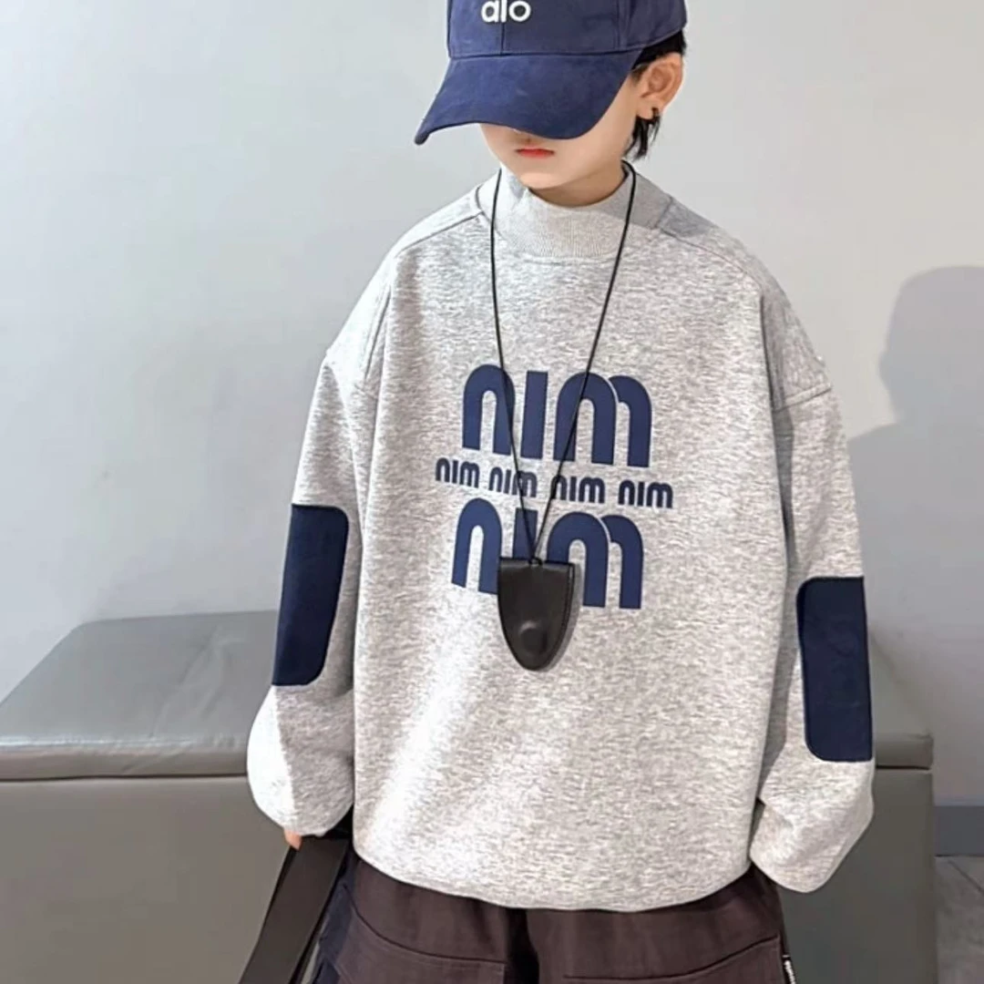 加绒——儿童保暖卫衣印花休闲纯色宽松男童卫衣字母常规中大童长袖