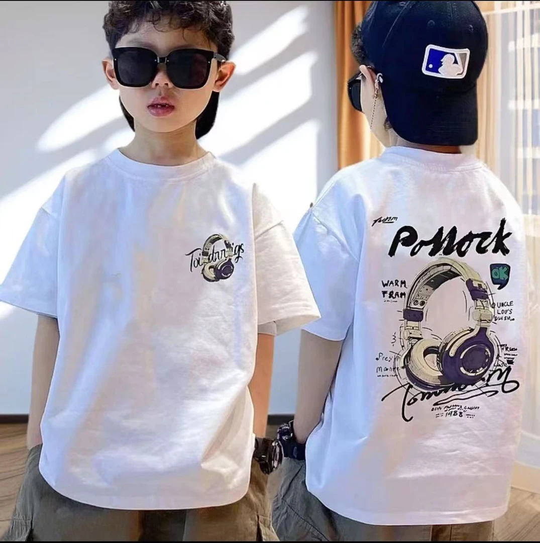 男童短袖夏季薄款t恤2025中大童休闲韩版潮酷耳机短袖