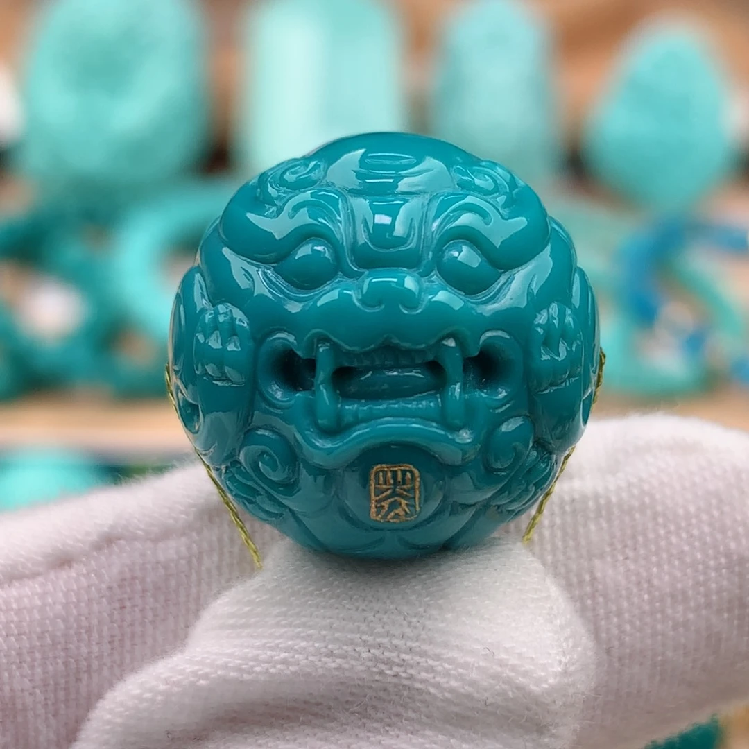 绿松石珠宝奇石未镶嵌20.3mm兽珠