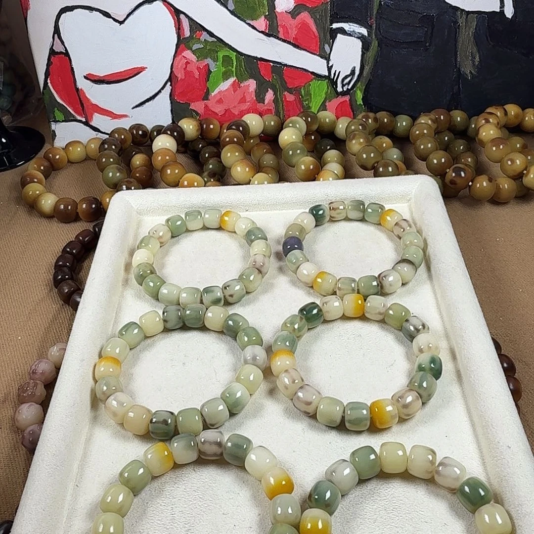 吊坠菩提根/象牙果松绿玫瑰