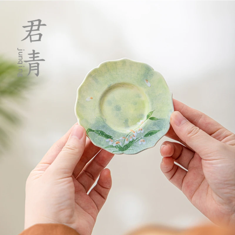陶瓷手绘文心兰杯垫中式小清新水彩风防烫隔热垫家用高档喝茶茶托
