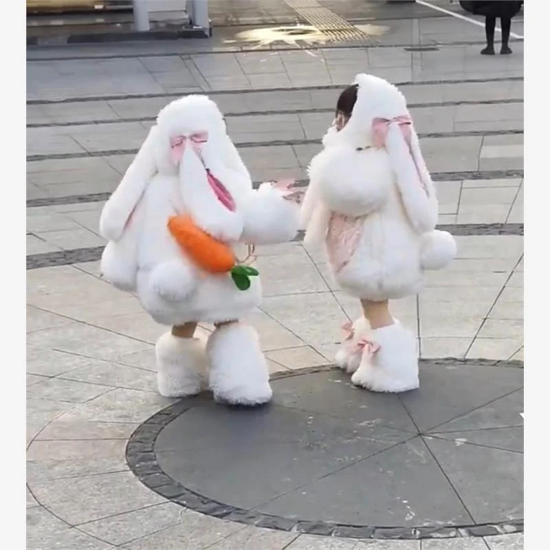 【商场撤柜】可爱女童毛绒兔子套装宝宝冬装加绒儿童洋气两件套外