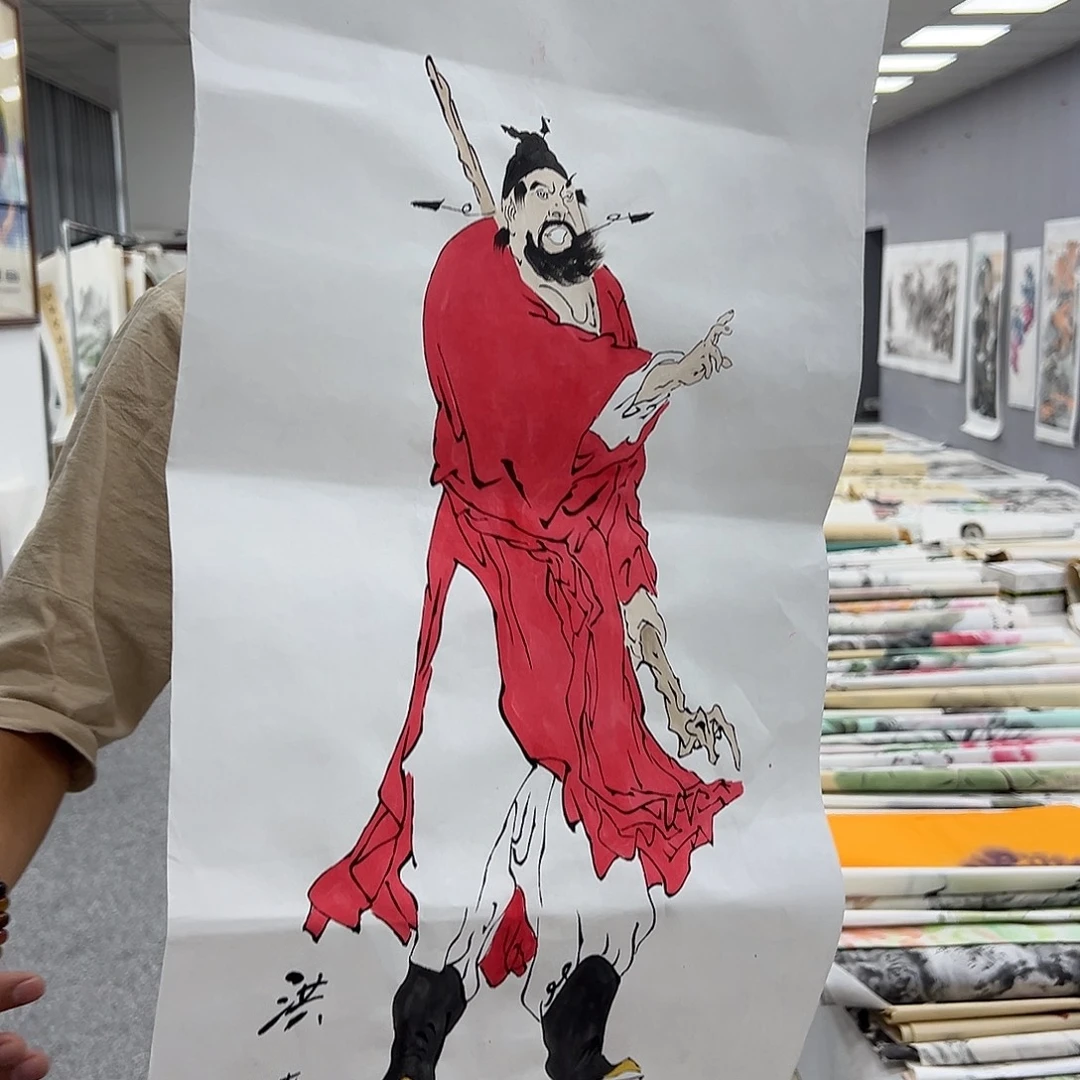 国画卖字画的小男孩