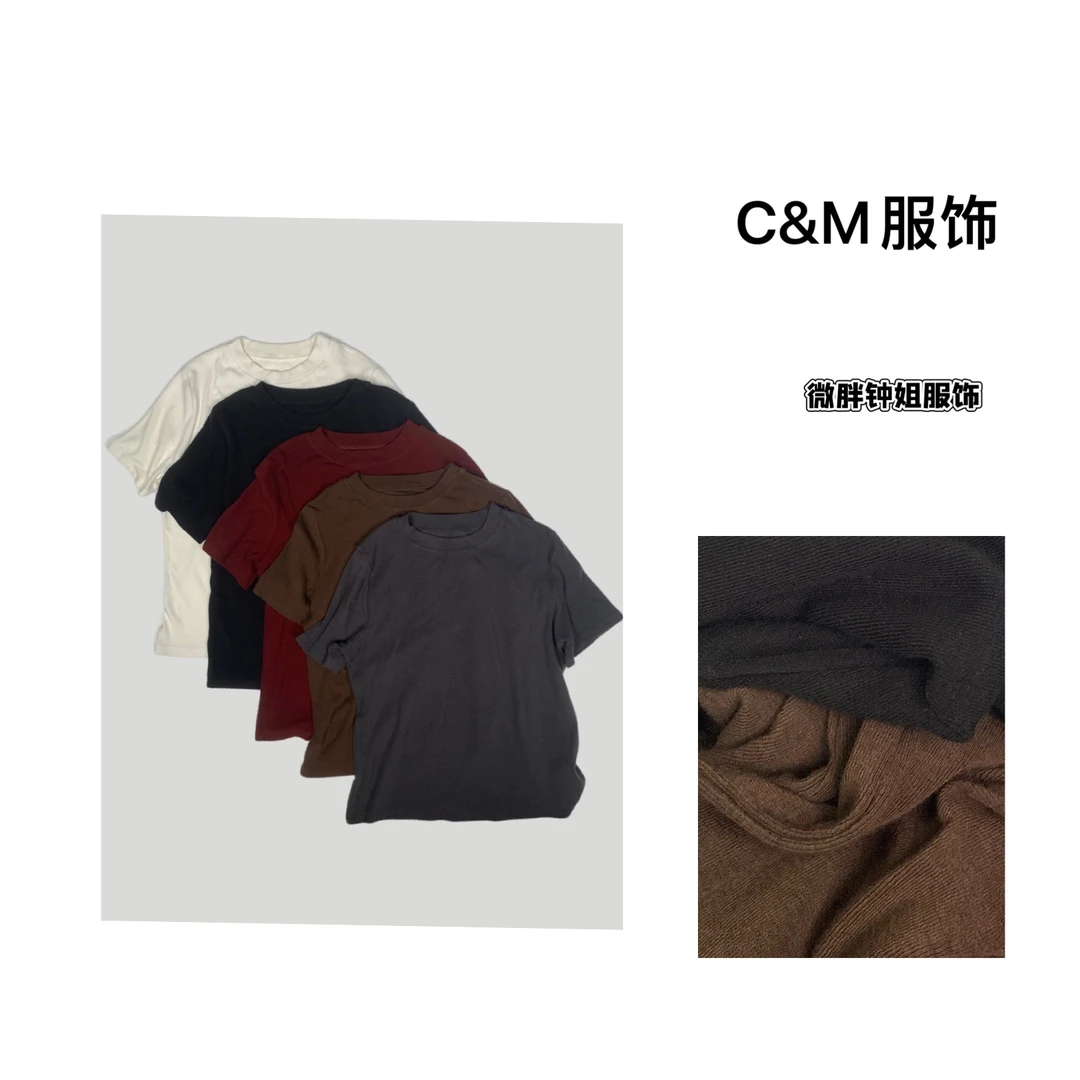 ZHONG大大【】圆领纯色简约时尚百搭显瘦短袖T恤上衣9666