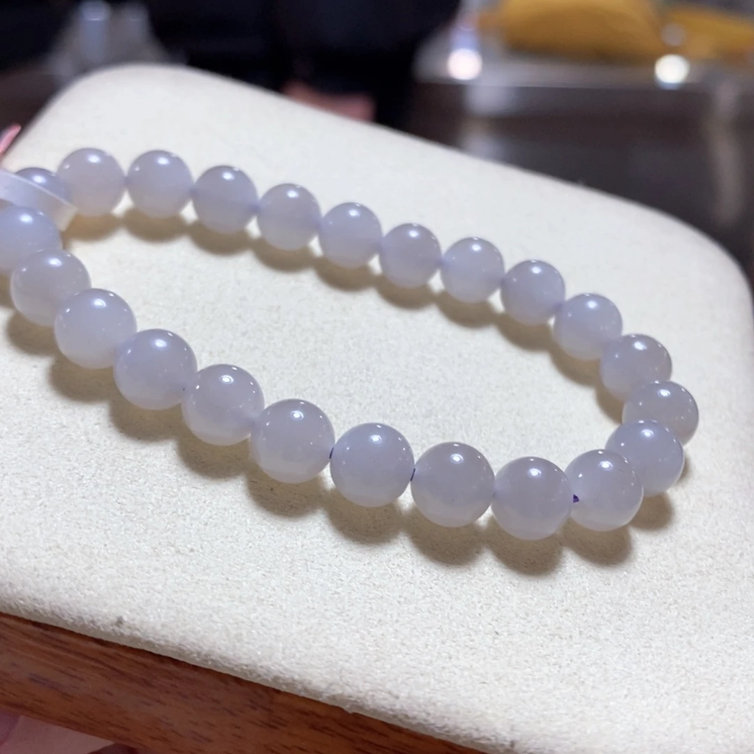 和田玉手串未镶嵌高冰烟紫卡8