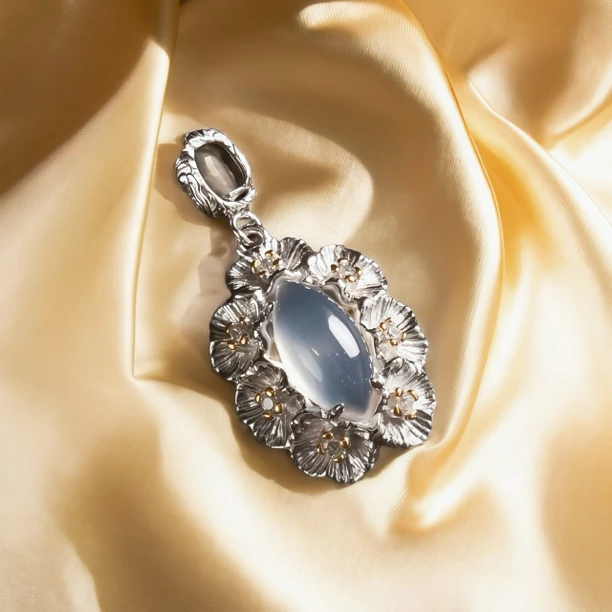 吊坠925银 纯银花蕊花朵吊坠