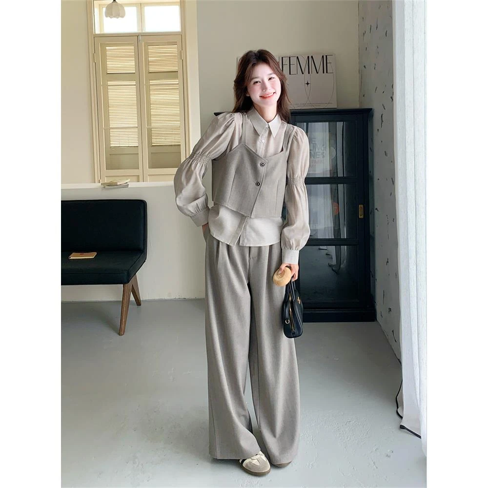 老钱风衬衫马甲套装女春秋2025新款独特超好看流行超火两件套爆款