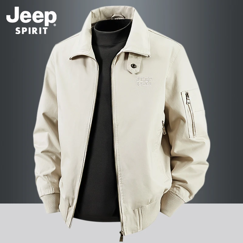 JEEP吉普官方正品飞行夹克男春秋季新款美式休闲复古纯棉翻领外套