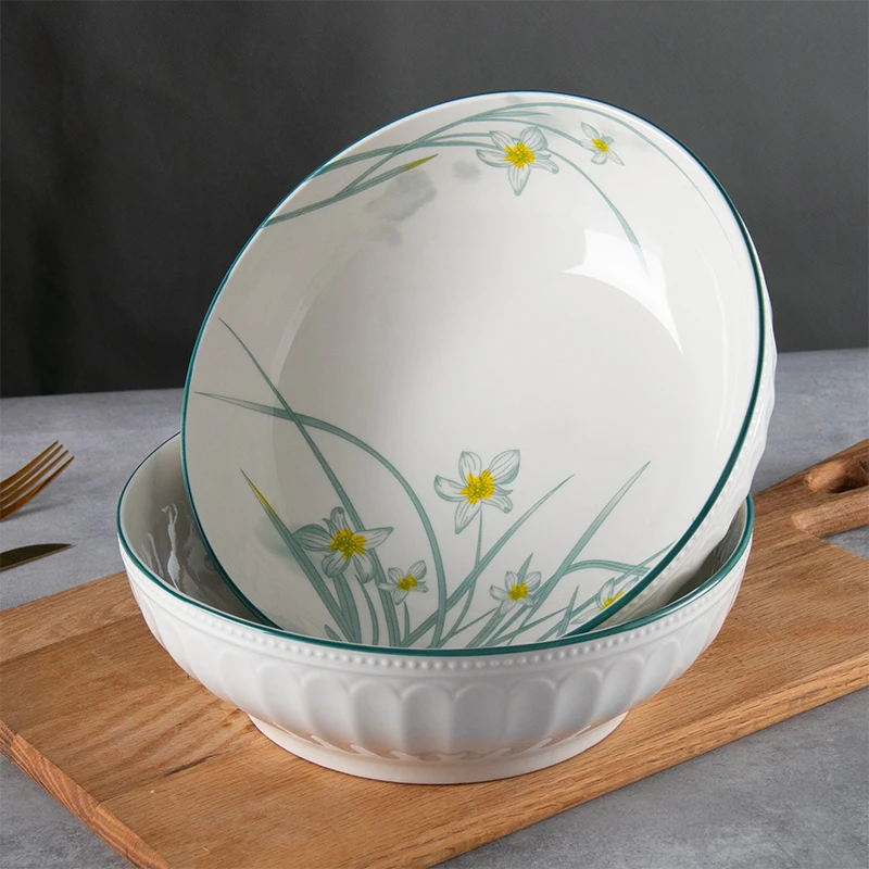 【1个装 】大号水仙花汤碗高级感浮雕大碗中式家用陶瓷大碗水煮鱼碗