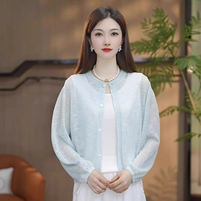 芯娇晴蓝色薄款防晒针织罩衫女外搭开衫2025夏季新款韩系宽松上衣