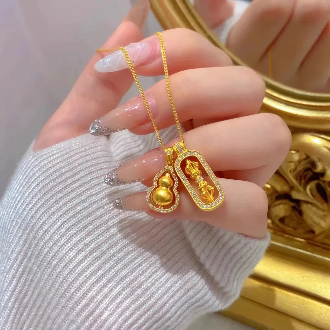 钛钢项链 614镀K金时来运转葫芦降魔杵项链时尚气质百搭轻奢M扣