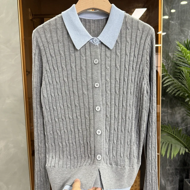 N货物!容易穿，毫不费力！真毛假针织女式两件套长袖开衫731295~J