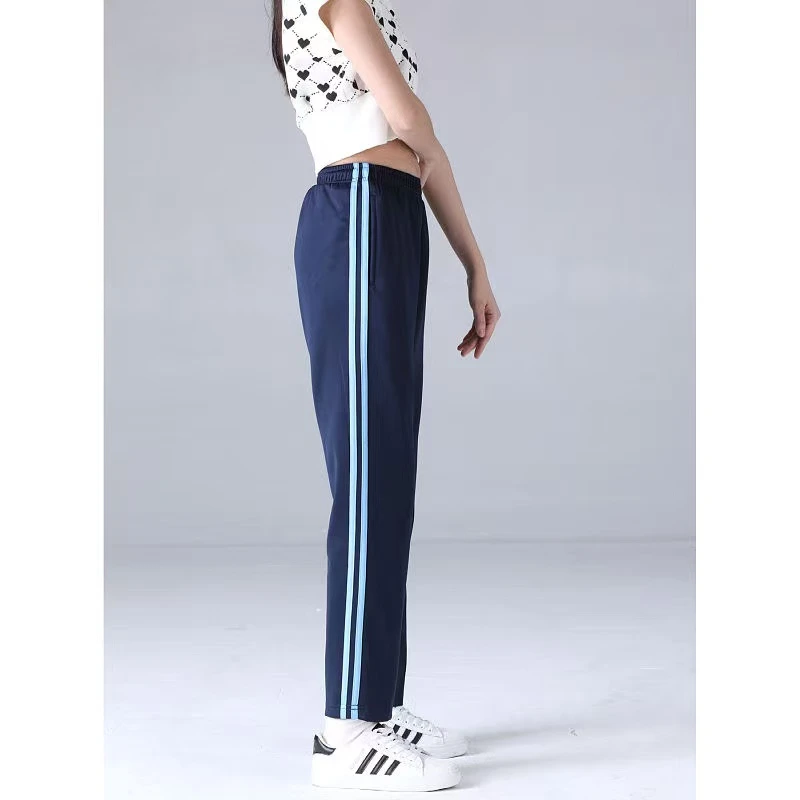 藏蓝色校服裤两条杠浅蓝色天蓝色条纹校服裤子初高中男女直筒校裤