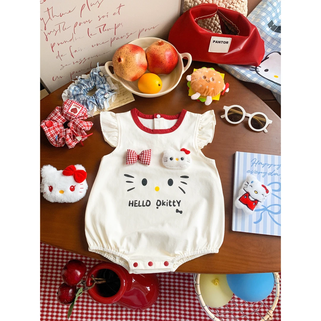 新款夏季KT猫红色超萌宝宝洋气满月卡通新生婴