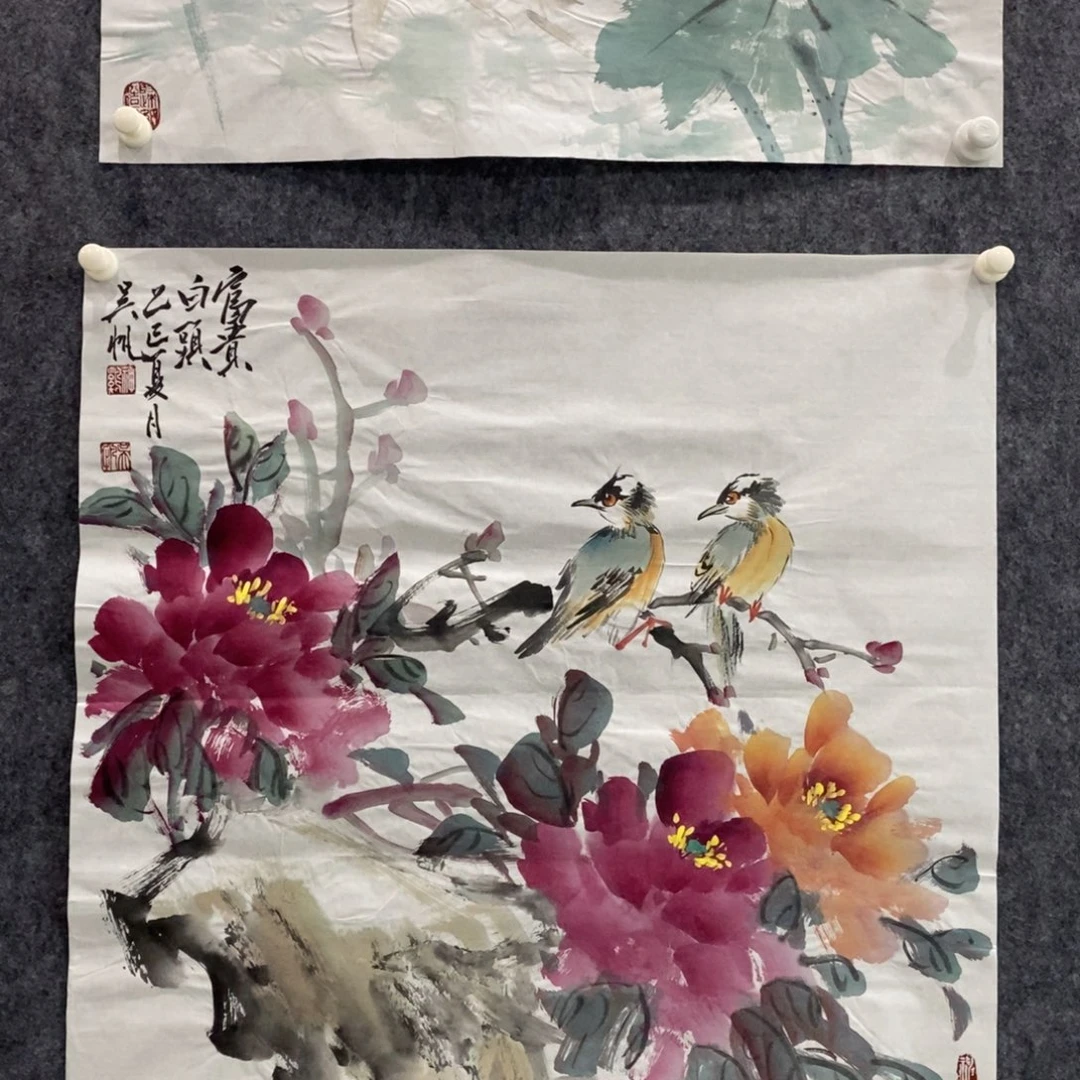 国画富贵白头四尺斗方