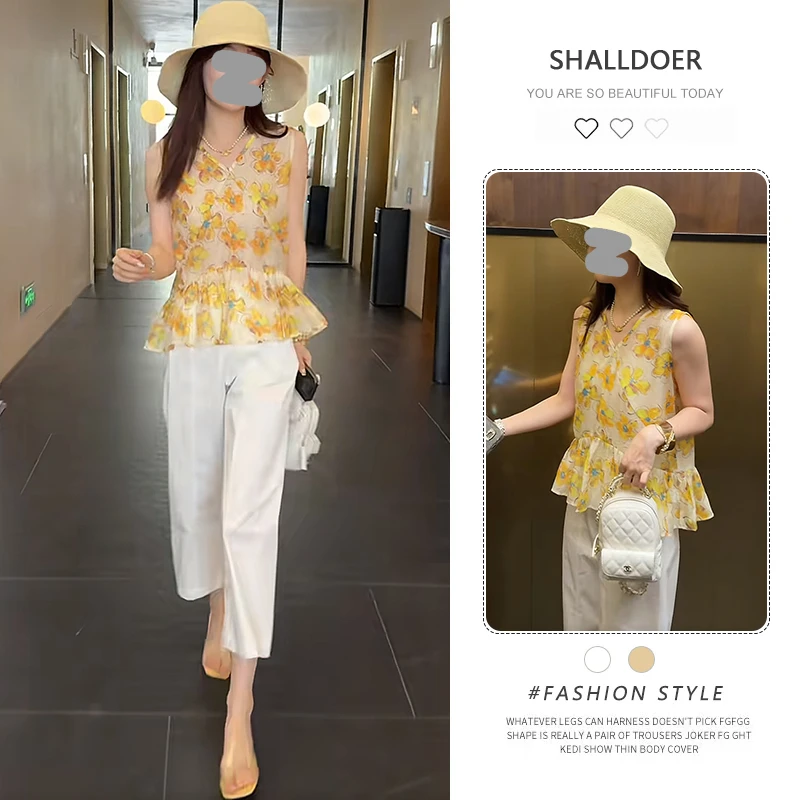 2025夏季新款法式V领减龄无袖显瘦上衣复古度假潮流女士设计感